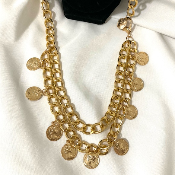 Coined Belt Accessories - Gold Tone Multi Layer Chain Belt/necklace with Coins (New in Package)